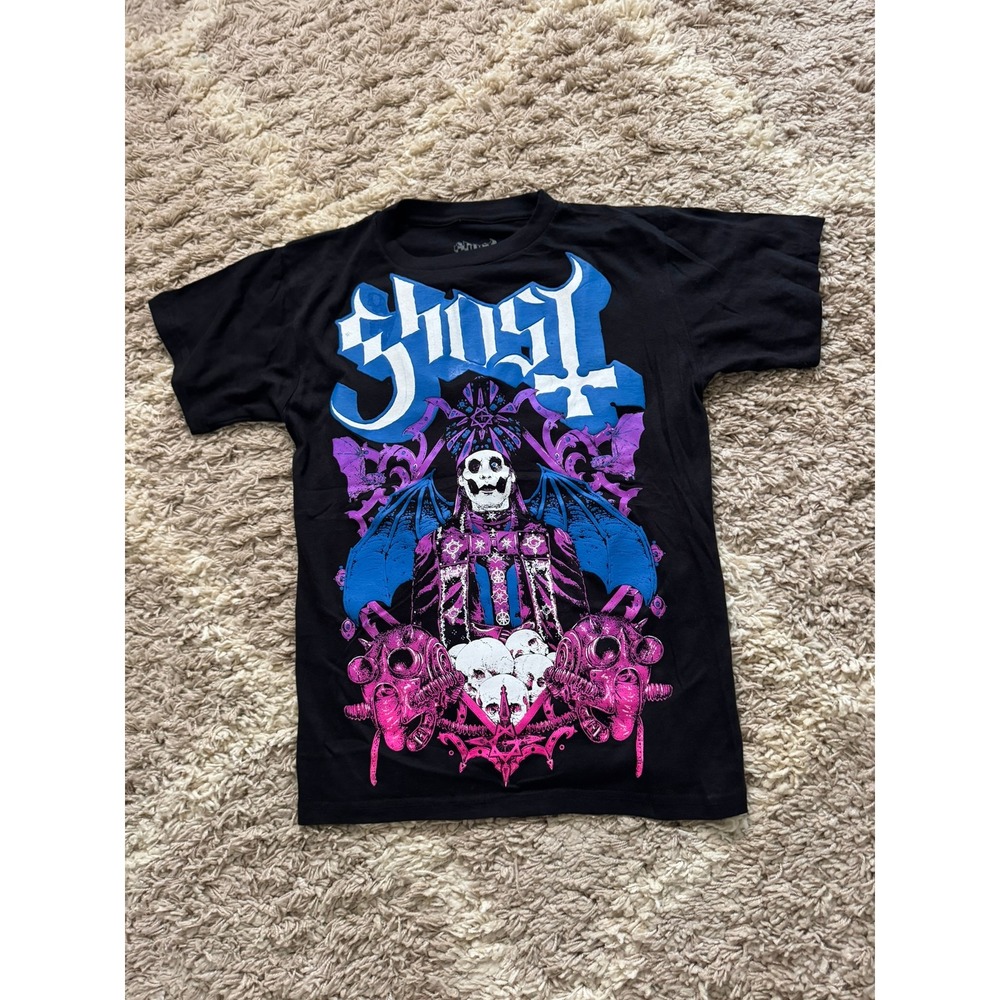 Ghost Band Papa Emeritus Skulls Graphic T-Shirt Black Blue Pink Size SM